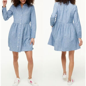J. Crew Blue Printed Collared Chambray Mini Shirt Dress w/ Pockets Size 12